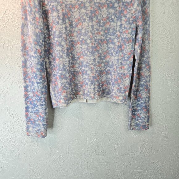 LoveShackFancy Simona Cardigan Sweater Wool Cashmere Blue Floral Cottagecore Top - Picture 13 of 15